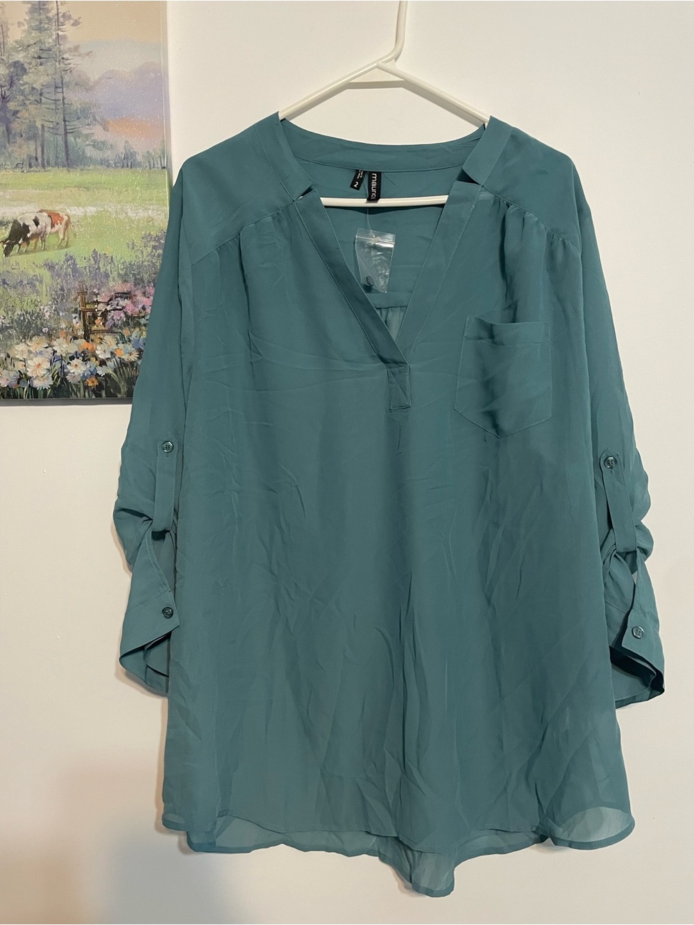 Maurices Alfani Women's Teal Split-Neck Blouse